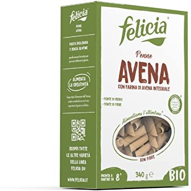 felicia , Penne Rigate con Avena Integrale, Pasta Biologica con Farina di Avena Integrale, Ricca Fonte di Ferro e di Fibre, il Sapore Delicato Consente Molteplici Abbinamenti, Confezione da 340 g