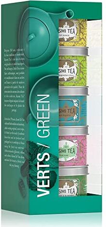 KUSMI TEA Cofanetto da 5 Miniature di Tè Verdi Aromatizzati Profumi Floreali, Gourmet, Aciduli e Tè Verde alla Menta Miscele Confezionate in Francia Scatole da Tè in Metallo 5x25 g