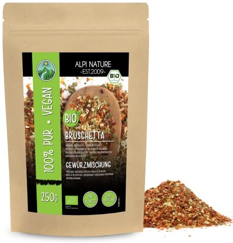 Alpi Nature Spezie per bruschette biologiche, mix di spezie biologiche, spezie per pane, 100% naturali, ingredienti biologici, senza additivi artificiali (250 GR)