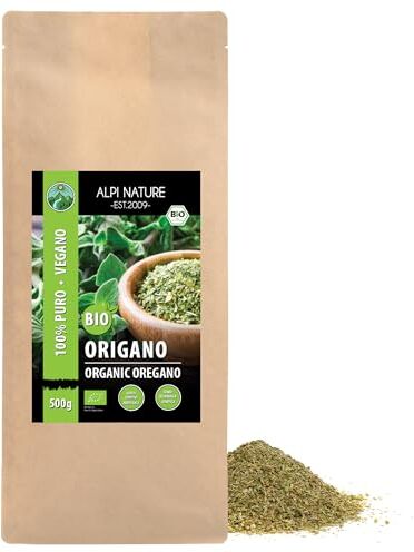 Alpi Nature Origano bio strofinato, origano da coltivazione biologica controllata, senza glutine, senza lattosio, testato in laboratorio, vegano, 100% naturale senza additivi (500 GR)