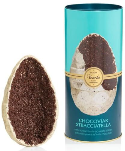 Venchi Uovo Gourmet Chocoviar Stracciatella Cioccolato al Latte con Panna e Nibs di Cacao, 390 g Con Sorpresa Idea Regalo Senza Glutine