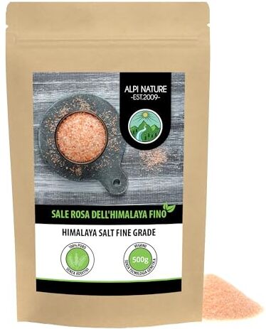 Alpi Nature Sale rosa himalaya fino (500g), Sale rosa cristallino fine, noto come sale dell'Himalaya proveniente dalle miniere di sale di Khewra nel Punjab, Pakistan, salgemma naturale