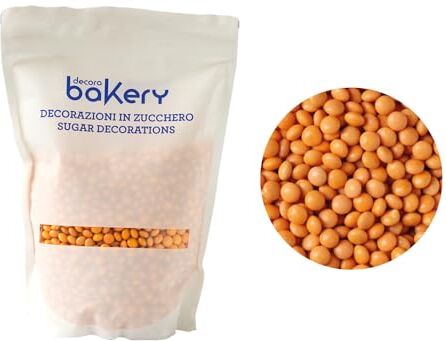 Decora , 5081187 Confezione da 1 Kg di Mini Lenti Cioccolato A Latte Arancio, Dim. ⌀ 10 mm, Pronte all’uso, Con il 60% di cioccolato al latte, Confezione Bakery, Made in Italy