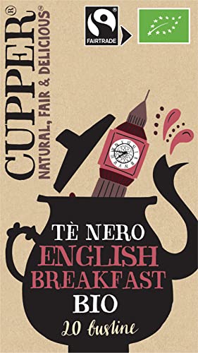 CUPPER Tè Nero English Breakfast Biologico Fairtrade, Tè Ceylon Pieno e Rinfrescante, Ingredienti da Agricoltura Biologica, Filtri 100% Biodegradabili, Confezione da 20 Bustine