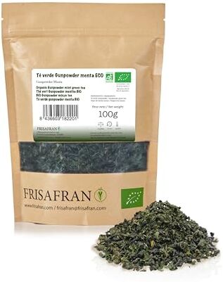 FRISAFRAN Tè verde Gunpowder alla menta biologico   100Gr   Antiossidante   Digestivo   Te Verde   The Verde   Tè Verde Dimagrante   Te Verde Foglie   Te Verde Bio   Tè Verde Biologico