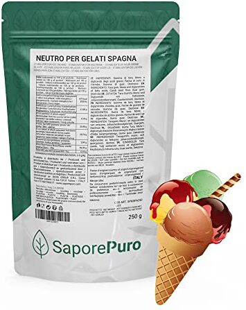 SaporePuro NEUTRO STABILIZZANTE per Gelati e Sorbetti 250 GR con Farina di carruba, Tara, Farina di Guar, Emulsionante