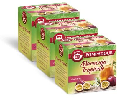 Pompadour , Infuso Maracuja Tropicale, 30 Filtri (3 Confezioni da 10 Filtri), con Moringa, Gusto Dolce e Fruttato, Senza Lattosio, Glutine e Allergeni, Vegan