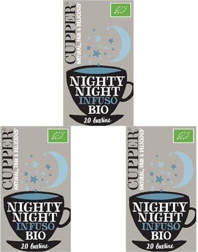 CUPPER Nighty Night Infuso Biologico con Cannella, Camomilla e Melissa, Tisana con Ingredienti Naturali, Gusto Avvolgente, Filtri 100% Biodegradabili, Confezione da 60 Bustine