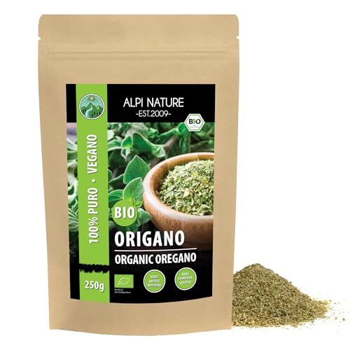 Alpi Nature Origano bio strofinato, origano da coltivazione biologica controllata, senza glutine, senza lattosio, testato in laboratorio, vegano, 100% naturale senza additivi (250 GR)