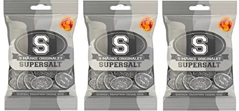 Candy People S-Märke Supersalt Confezione da 3 sacchetti per caramelle alla liquirizia super salata, 80 g