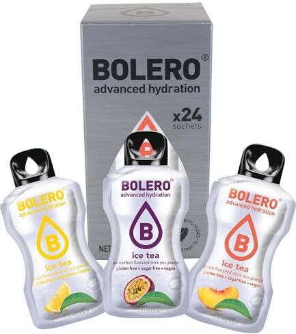 Bolero Drink 24 Bustine mix 3 gr Gusti Diversi Assortimento Ice tea Preparato Polvere Solubile Per Bevanda Fresca in Acqua Prodotto, 72 grammi dolcificato stevia