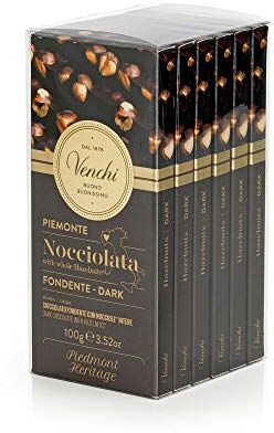 Venchi Kit di 6 Tavolette di Cioccolato Fondente 60% e Nocciole Intere, 600 g Senza Glutine Vegano