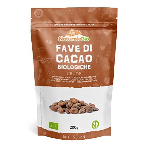 NaturaleBio Fave di Cacao Crudo Biologico da 200g. Bio, Naturale e Puro. Prodotto in Perù dalla Pianta Theobroma Cacao.