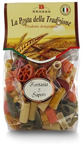 Brezzo 12 Confezioni Di Pasta ''Fantasia'', Pasta Artigianale Di Grano Duro Colorata, Formati Misti, Singola Conf.: 250g, Tot. 3 Kg