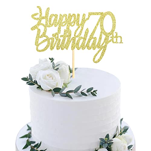Sumerk Topper per torta per 70° compleanno, con glitter, colore: oro
