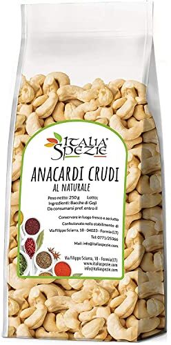 ITALIA SPEZIE Anacardi al Naturale interi 250 g, non tostati, non salati, senza conservanti. Anacardi crudi naturali senza sale. Frutta secca di primissima scelta.