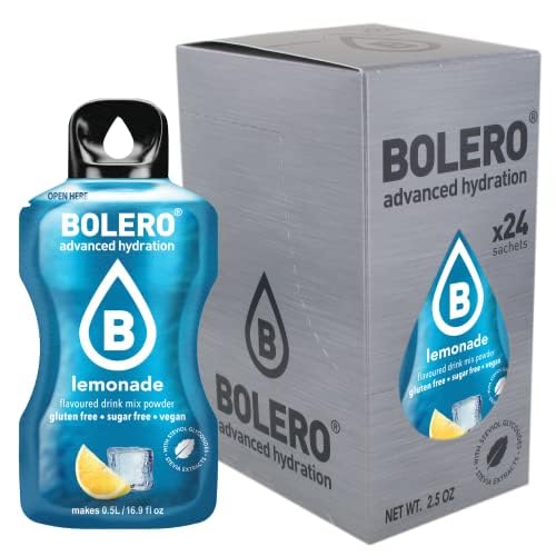 Bolero Drink 24 Bustine 3 gr grammi Sticks Frutta Preparato Polvere Solubile Per Bevanda Fresca in Acqua Prodotto, 72 grammi dolcificato alla stevia (Lemonade)