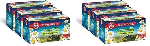 Pompadour , Camomilla dalle Colline Toscane, 54 Filtri (3 Confezioni da 18 Filtri), 100% Italiana, con Foglie di Mora, Ideale per la Sera, Senza Lattosio, Glutine e Allergeni, Vegan (Confezione da 2)