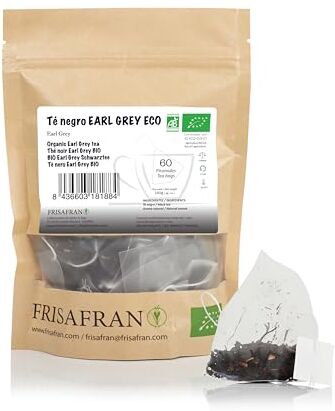 FRISAFRAN Tè nero Earl Grey biologico in piramidi   Antisettico   Energizzante   60Uds   Tè nero earl grey   Te nero   The nero   Te nero foglia   Te nero sfuso   Te nero in foglie   Tè nero