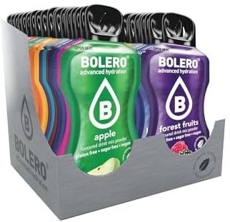 BOLERO Drink 48 Bustine mix 3 gr Gusti Diversi Assortimento alla Frutta Preparato Polvere Solubile Per Bevanda Fresca in Acqua Prodotto, 144 grammi dolcificato stevia, 1.0 unità