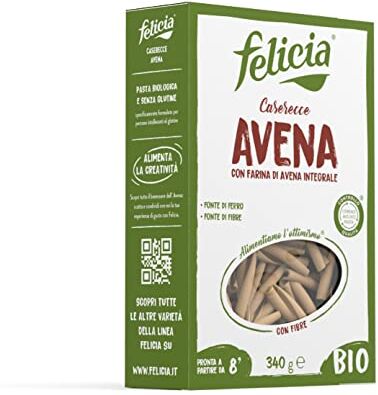 felicia , Casarecce Avena, Pasta Biologica con Farina di Avena Integrale, Ricca Fonte di Ferro e di Fibre, il Sapore Delicato Consente Molteplici Abbinamenti, Confezione da 340 g