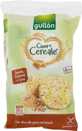 Generico Gullon Cuor di Cereale, Gallette d'avena con quinoa e semi di lino senza glutine 115 gr, 4 pacchi da 4 porzioni ciascuna. Tot 460 gr