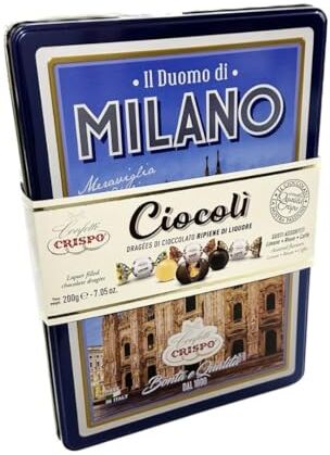 CRISPO Cioccolatini Ciocolì Elegante Scatola in Latta con Rappresentazione Città Napoli, Firenze, Capri, Venezia, Milano, Roma Cioccolatini Assortiti Limone, Rhum, Caffè (Milano)