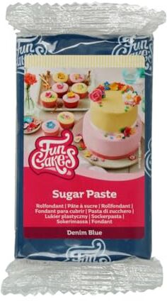 FunCakes Pasta di Zucchero Demin Blue: facile da usare, liscia, flessibile, morbida e pieghevole, perfetta per decorare torte, halal, kosher e senza glutine. 250 gr