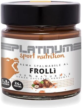 Platinum CREMA PROTEICA SPALMABILE FROLLI': NOCCIOLA CON GRANELLA DI BISCOTTO. Senza lattosio. Formato da 250g.