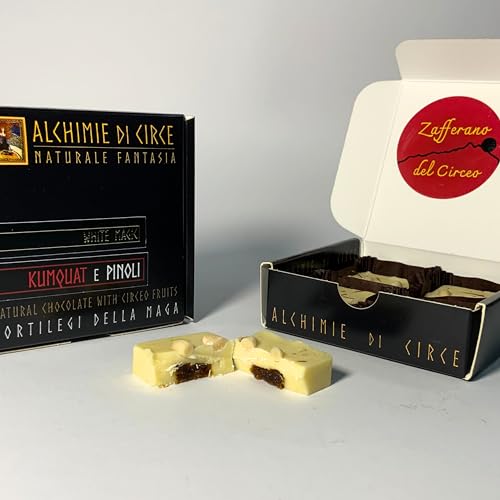 Generic Alchimie di Circe 12 Cioccolatini Bianchi Zafferano, Mandarino Cinese e Pinoli Delizie Gourmet con Frutta Biologica Cioccolato Artigianale in Elegante Confezione Regalo