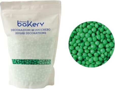 Decora , 5081192 Confezione da 1 Kg di Mini Lenti Cioccolato A Latte Verde Foglia, Dim. ⌀ 10 mm, Pronte all’uso, Con il 60% di cioccolato al latte, Confezione Bakery, Made in Italy