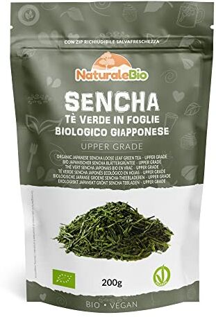 NaturaleBio Tè verde Sencha Giapponese Biologico Upper Grade da 200g. Bio, Naturale e Puro, Thè verde in foglie di primo raccolto coltivato in Giappone.