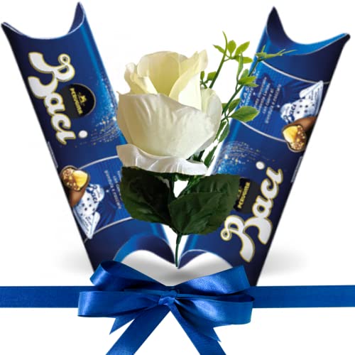 Perugina Baci  Idee Regalo Festa Della Mamma 2024 2 Tubini Baci  Classici 37,5 gr + Rosa Artificiale Bianca Regalo Per Lui Per Lei