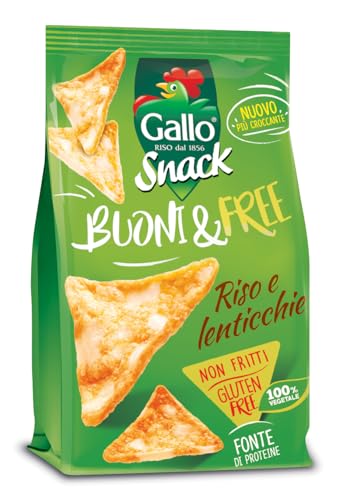 Riso Gallo Buoni e Free 12 x 80gr, Snack Riso e Lenticchie, Croccanti Snack Legumi Non Fritti, Snack Vegano
