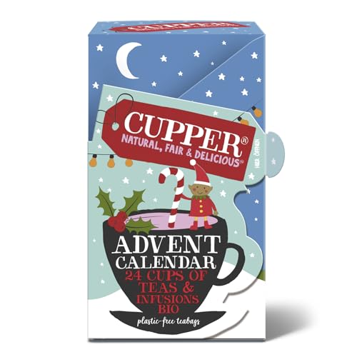 CUPPER Calendario dell'Avvento Biologico, Cofanetto Assortito di 12 Tè e Infusi Biologici e 100% Naturali, Filtri 100% Biodegradabili, Confezione da 24 Bustine