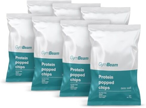 GymBeam Patatine Croccanti ad Alto Contenuto Proteico 7x40 g, Non Fritte, A Base di Riso e Farina di Ceci, Ricche di Proteine Vegetali, Fibre, Bassi Zuccheri, 100% Senza Glutine (Sea Salt)