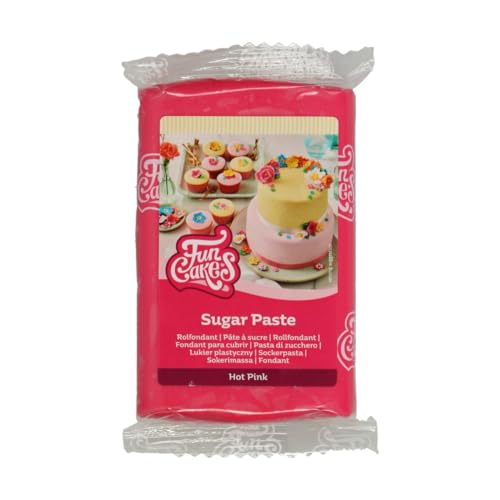 FunCakes Pasta di Zucchero Hot Pink: facile da usare, liscia, flessibile, morbida e pieghevole, perfetta per la decorazione di torte. Senza glutine. 250 gr