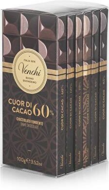 Venchi Kit di 6 Tavolette di Cioccolato Fondente Miste 60%, 75% e 85% con Masse di Cacao Selezionate, 600g Senza Glutine Vegano