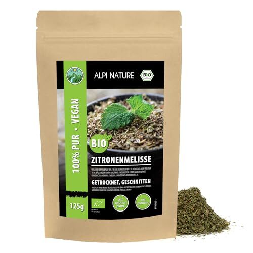 Alpi Nature Melissa essiccata biologica (125g), foglie di melissa, tisana alla melissa biologica, da coltivazione biologica controllata, testata in laboratorio