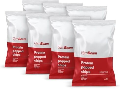 GymBeam Patatine Croccanti ad Alto Contenuto Proteico 7x40 g, Non Fritte, A Base di Riso e Farina di Ceci, Ricche di Proteine Vegetali, Fibre, Bassi Zuccheri, 100% Senza Glutine (Paprika)