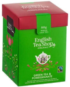 Generico English Tea Shop®   Tè Verde Biologico Aroma Melagrana   Tisana Foglia Sfusa Eco-Box Compostabile   Infuso al Melograno & Tè Verde 80 Gr