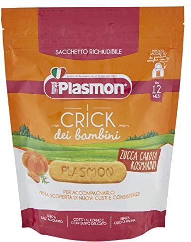 Plasmon Snack i Crick dei Bambini Zucca, Carota, Rosmarino 100g 6 Confezioni Snack cotti al forno, senza sale aggiunto, perfetti per le manine del tuo bambino