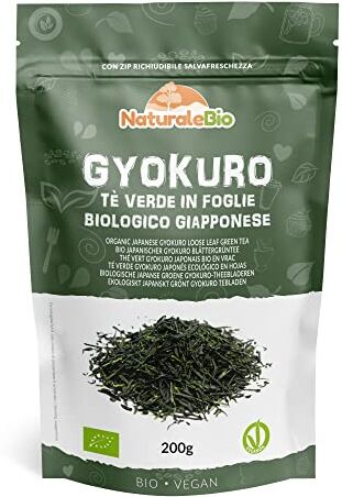 NaturaleBio Tè verde Gyokuro Giapponese Biologico da 200g. Bio, Naturale e Puro, Thè verde in foglie di primo raccolto coltivato in Giappone. Organic Japanese Gyokuro Green Tea.