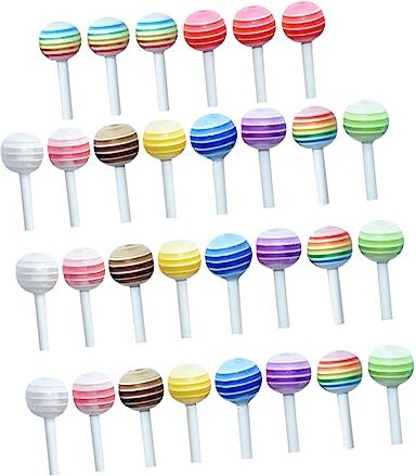 FRCOLOR 30 Pezzi Lecca-lecca Di Simulazione Mini Decorazioni Lecca-lecca Finto Lecca Lecca Arcobaleno Ciondoli Flatback Lecca-lecca Cibo Finto Mini Cake Pop Caramella Casa Bambino Plastica