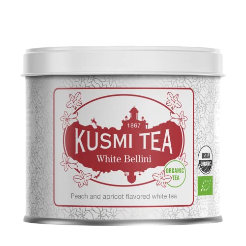 KUSMI TEA White Bellini Bio Tè bianco aromatizzato pesca-albicocca Scatola 90g