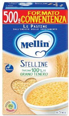 Mellin Pastina Stelline, con Farina di Grano Tenero, 12 Confezioni da 500 gr