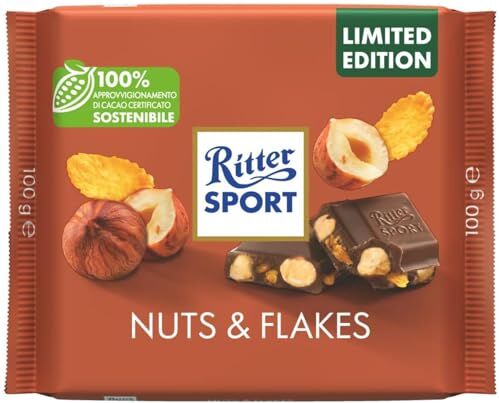 Generic Tavoletta Ritter Sport Nuts & Flakes Cioccolato al Latte Nocciole e Cornflakes 3 x 100 g