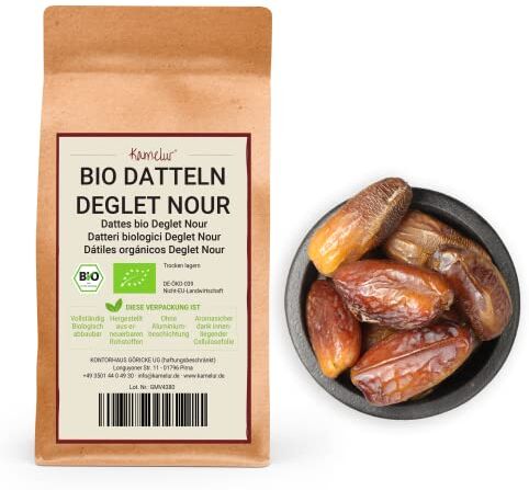 Kamelur Datteri Deglet Nour BIO Denocciolati: Datteri Naturali Essiccati Dalla Tunisia, Senza Alcun Additivo 1 Kg (Confezione Da 1)