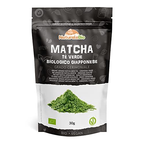 NaturaleBio Tè Verde Matcha Biologico in Polvere Grado Cerimoniale Ricarica da 30g. Tea Verde Giapponese di 1 Grado. Bio Grado Cerimoniale A. The Prodotto in Giappone Uji, Kyoto. Ideale da bere e nel Latte.