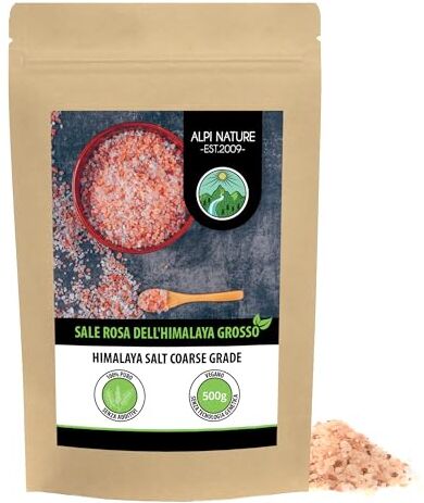 Alpi Nature Sale rosa himalaya grosso (500g), Sale grosso rosa cristallino, noto come sale dell'Himalaya dalle miniere di sale di Khewra nel Punjab, Pakistan, sale dell'Himalaya 2-4 mm per il mulino del sale